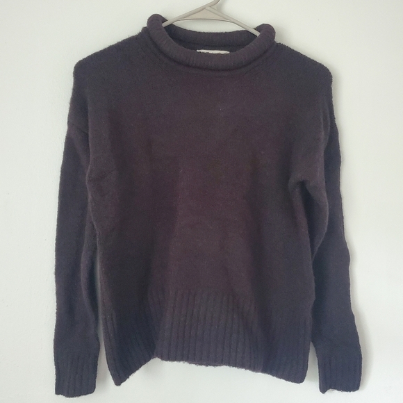 Madewell Fulton Pullover Wool Rolled Crewneck Deep Purple Mauve Sweater NWT - Picture 1 of 5